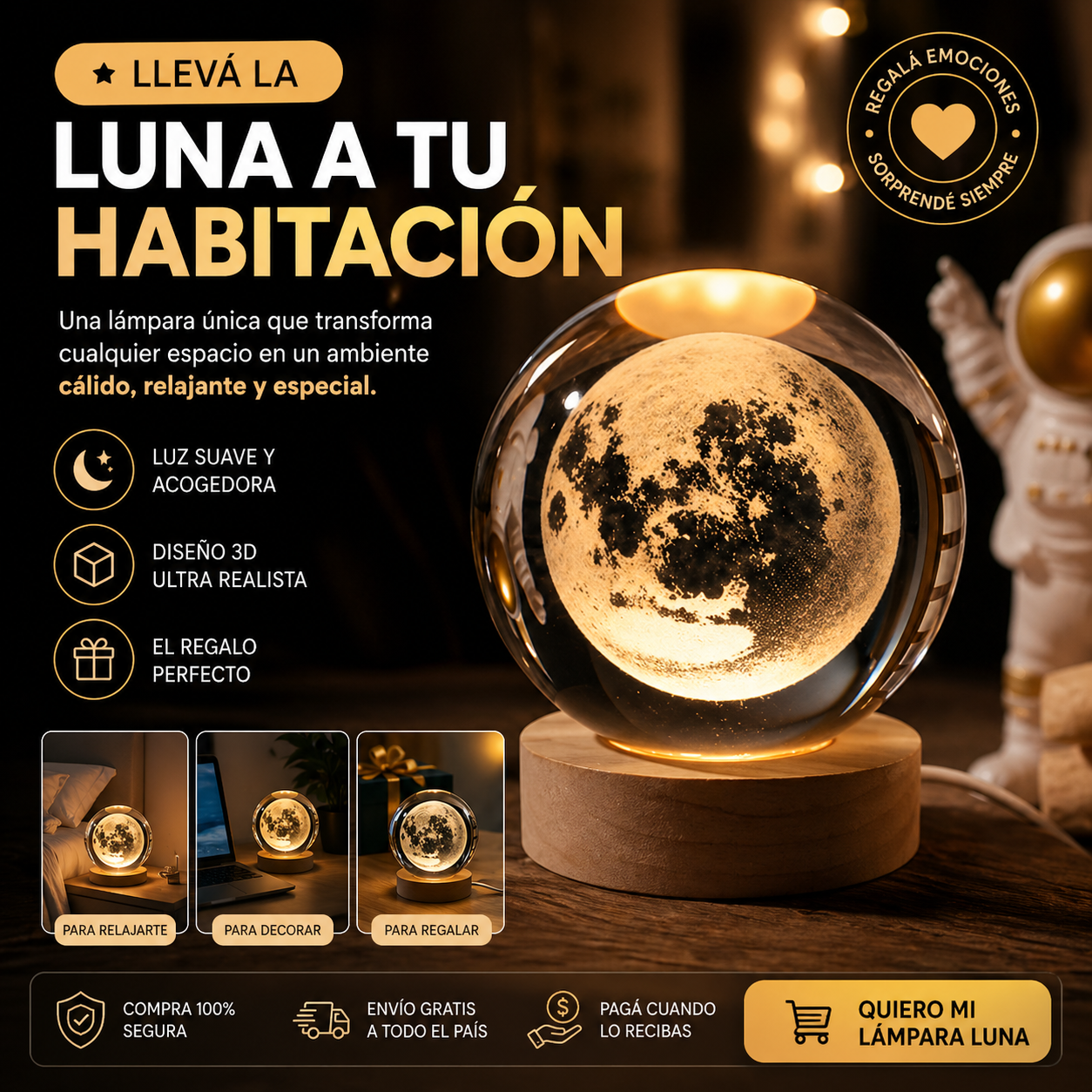 LAMPARA ESFERA LUNA 3D